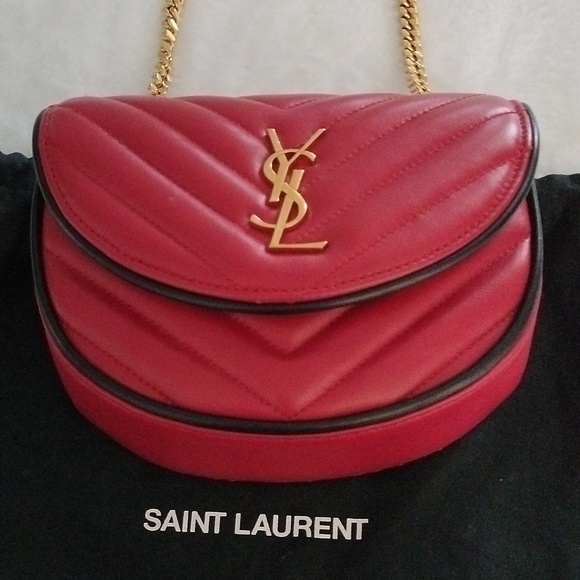 Yves Saint Laurent Calfskin Matelasse Monogram Small Bubble Chain Crossbody Red - Picture 2 of 16